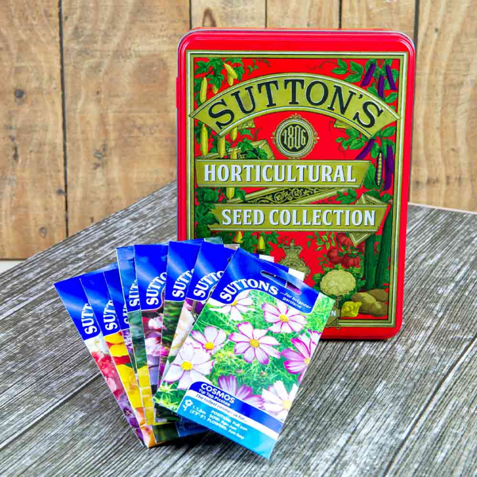 Suttons 1806 Heritage Design Red Seed Storage Tin Plus Flower Lovers Seed Collection (8 x Seed Packs)