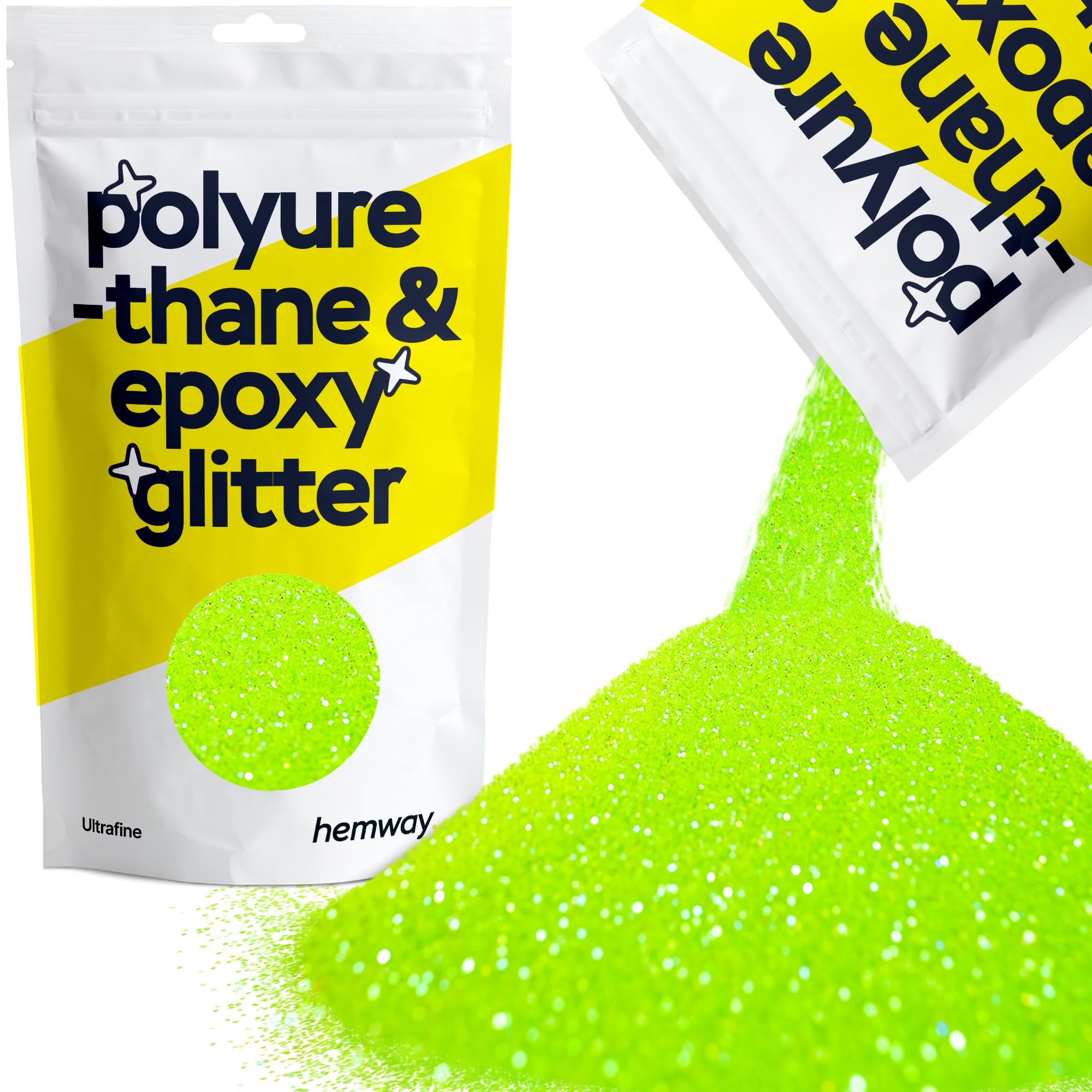 Hemway Resin Glitter Fluorescent Green 100g Ultrafine | Polyurethane & Epoxy Glitter for Resin Crafts, Tumblers, Coasters, Floor & Table Art