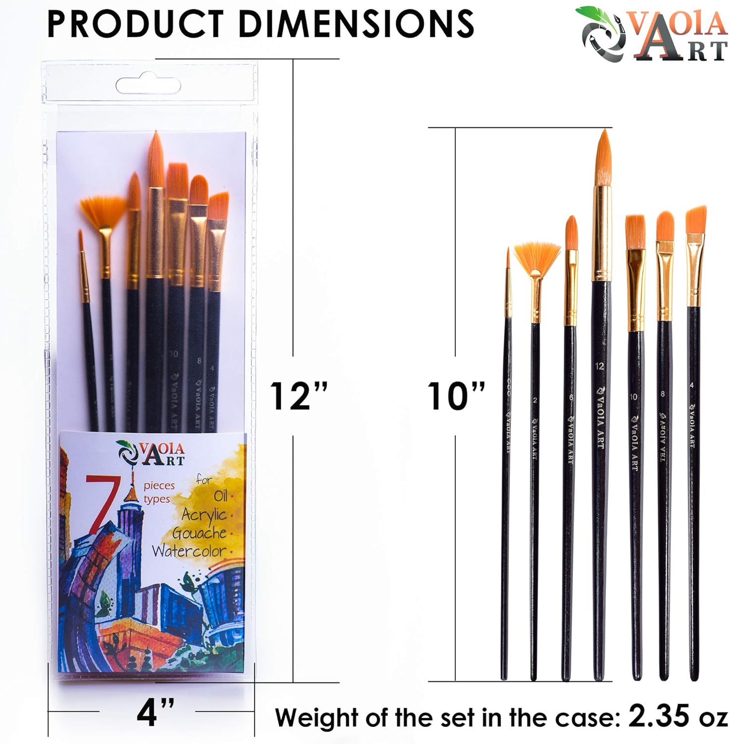 Paint Brushes Set - Acrylic Paint Brush - Watercolor Brushes - Oil Brushes - Artist Brushes - Gouache Brushes - Craft Brushes of 7 Types - Face Body Paint Brushes (Black Handle)