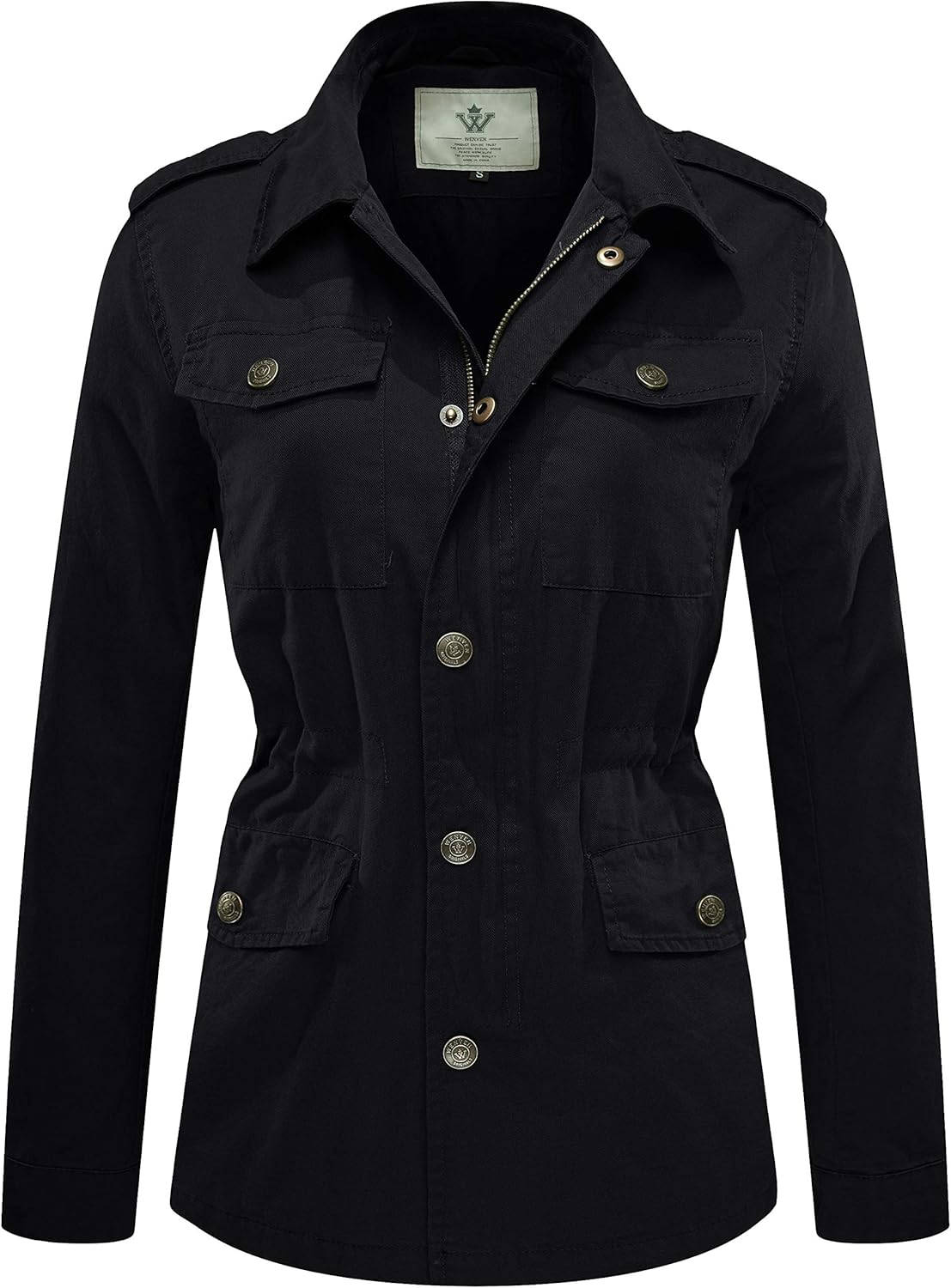 WenVen Women's Lapel Canvas Twill Cotton Military Jacket with