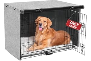 Akinerri Dog Crate Cover - Double Door Waterproof Pet Kennel Cover, Durable 600D Polyester Protective Cage Cover for 24/30/36/42/48 Inch Dog Crate - Grey