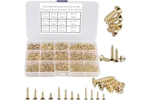 HANTOF 1200Pcs Tiny Phillips Flat Head Self Tapping Screws for Wood, Plastic and Soft Metal. M2 M2.5 M3 Small Countersunk Tapper Screws Set for DIY Micro Woodworking Furniture Box. Golden,Carbon Steel
