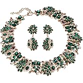 Vintage Crystal Rhinestone Statement Choker Bib Statement Necklace Earring Fashion Costume Jewelry Set for Women