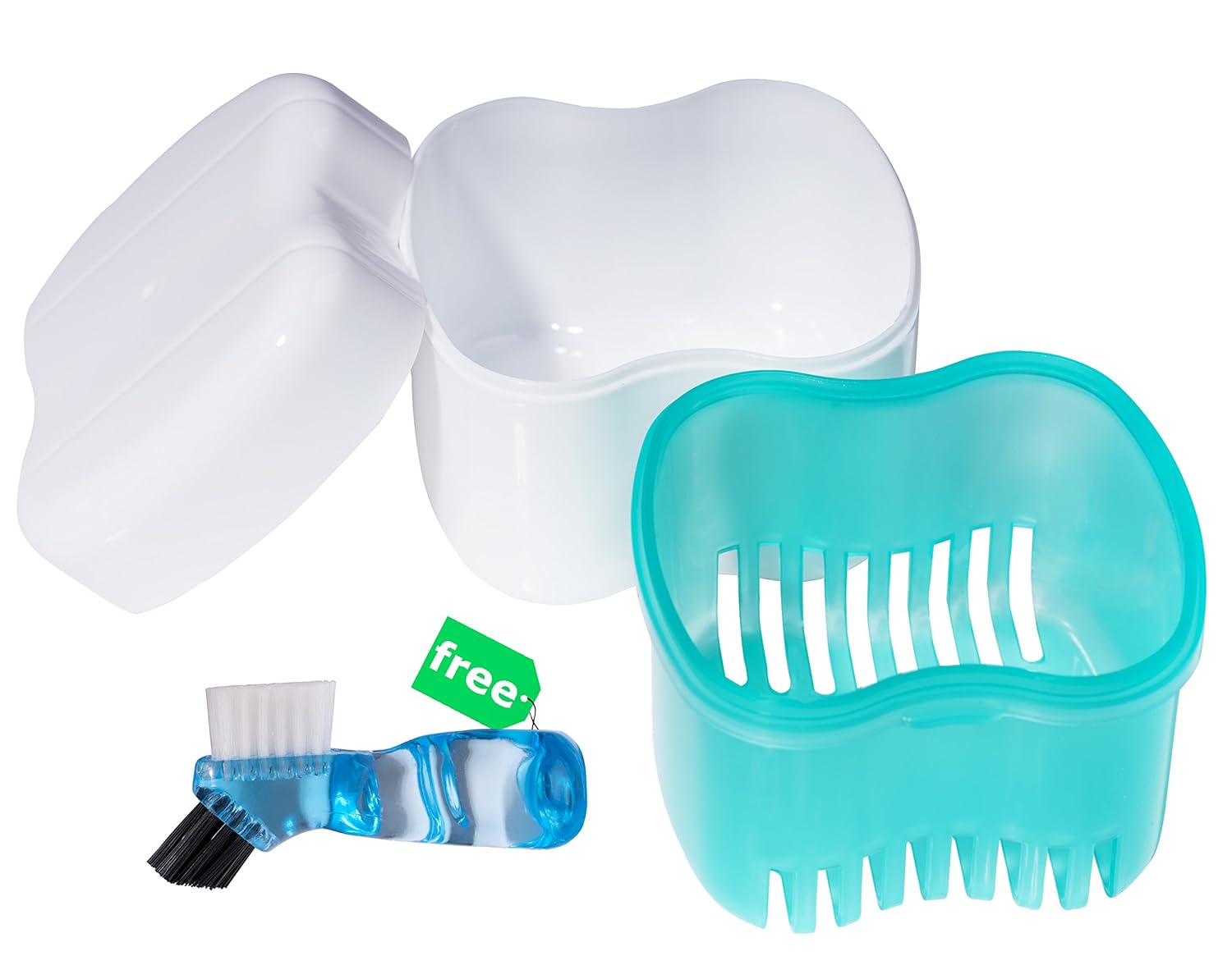 Denture Case, Denture Brush Retainer Case, Denture Cups Bath, Dentures Container with Basket Denture Holder for Travel, Retainer Cleaning Case (Green) : Beauty