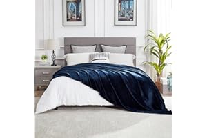 DREAMNINE Oversized Soft Plush Fleece Throw Blanket 60" x 80", Solid Shag Minky Lightweight Fuzzy Flannel Blanket for Bed, Luxury Washable Shaggy Warm Velvet Blanket for Winter, Twin Size, Navy Blue