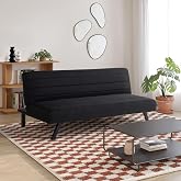 Serta&reg; Damien 66.1&rdquo; Convertible Futon Sofa, Sofa‑Lounger‑Bed Design, Dreamcoil&reg; Comfort, FingerGuard&reg; Safety, Woven Polyester Fabric, Black