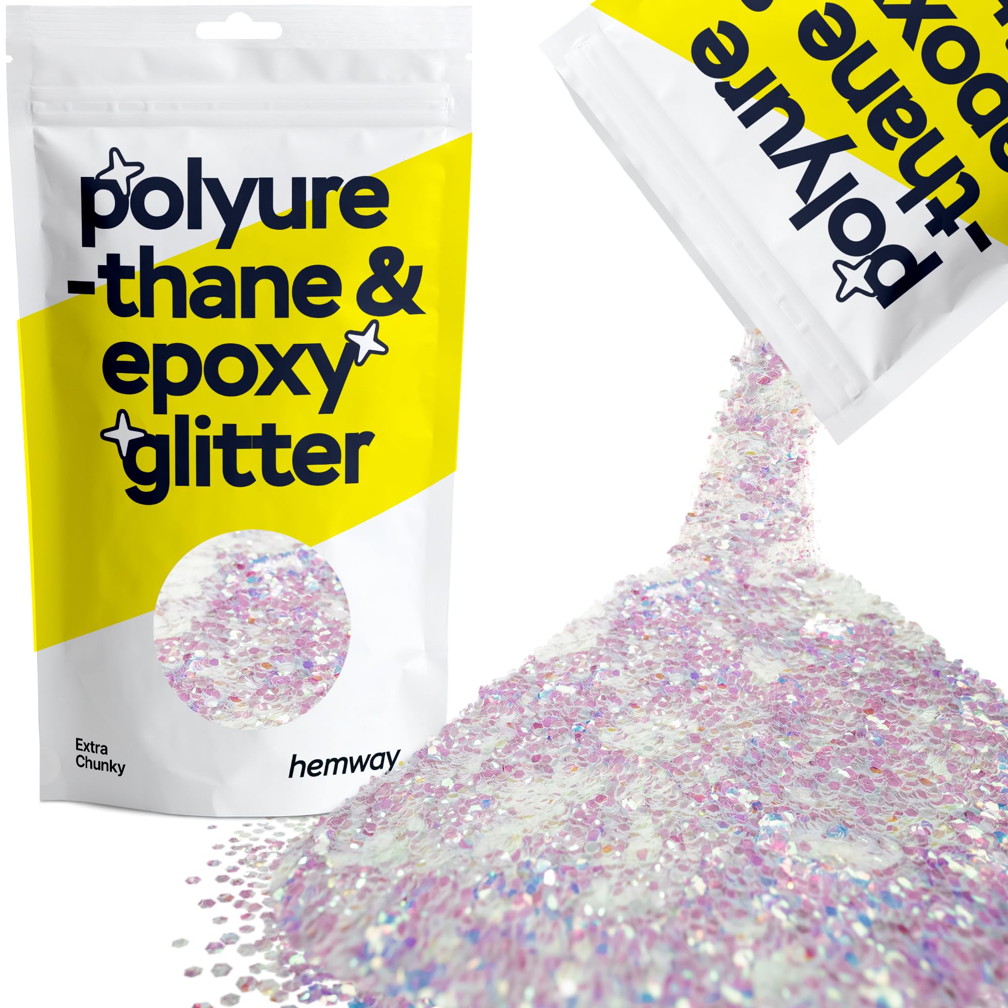 Hemway Resin Glitter Mother of Pearl Iridescent 100g Extra Chunky | Polyurethane & Epoxy Glitter for Resin Crafts, Tumblers, Coasters & Table Art