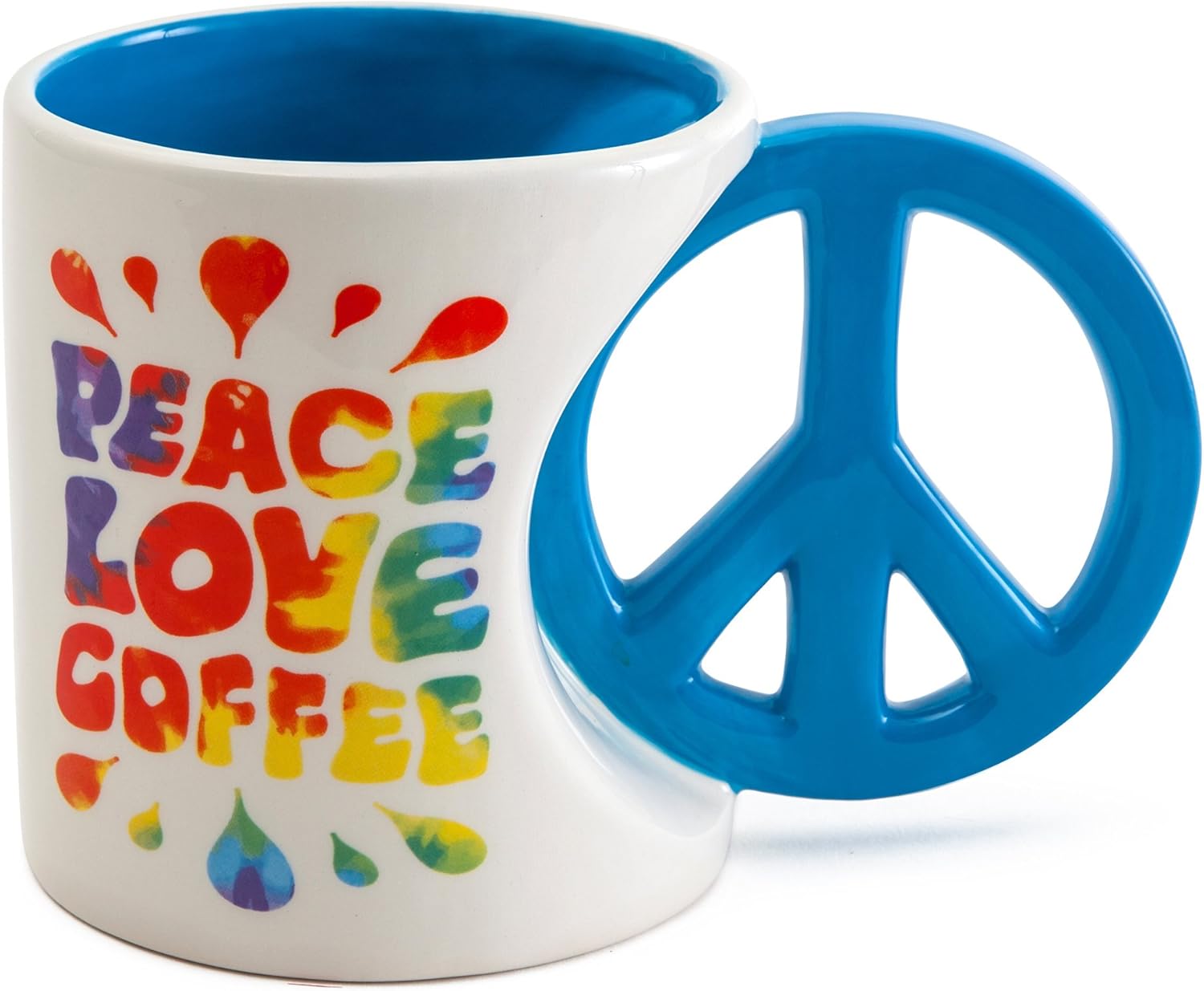 BigMouth Inc Peace, Love & Coffee Mug, Hippie Coffee Cup, Holds 20 Oz of Beverage, Ceramic Peace Sign Cup