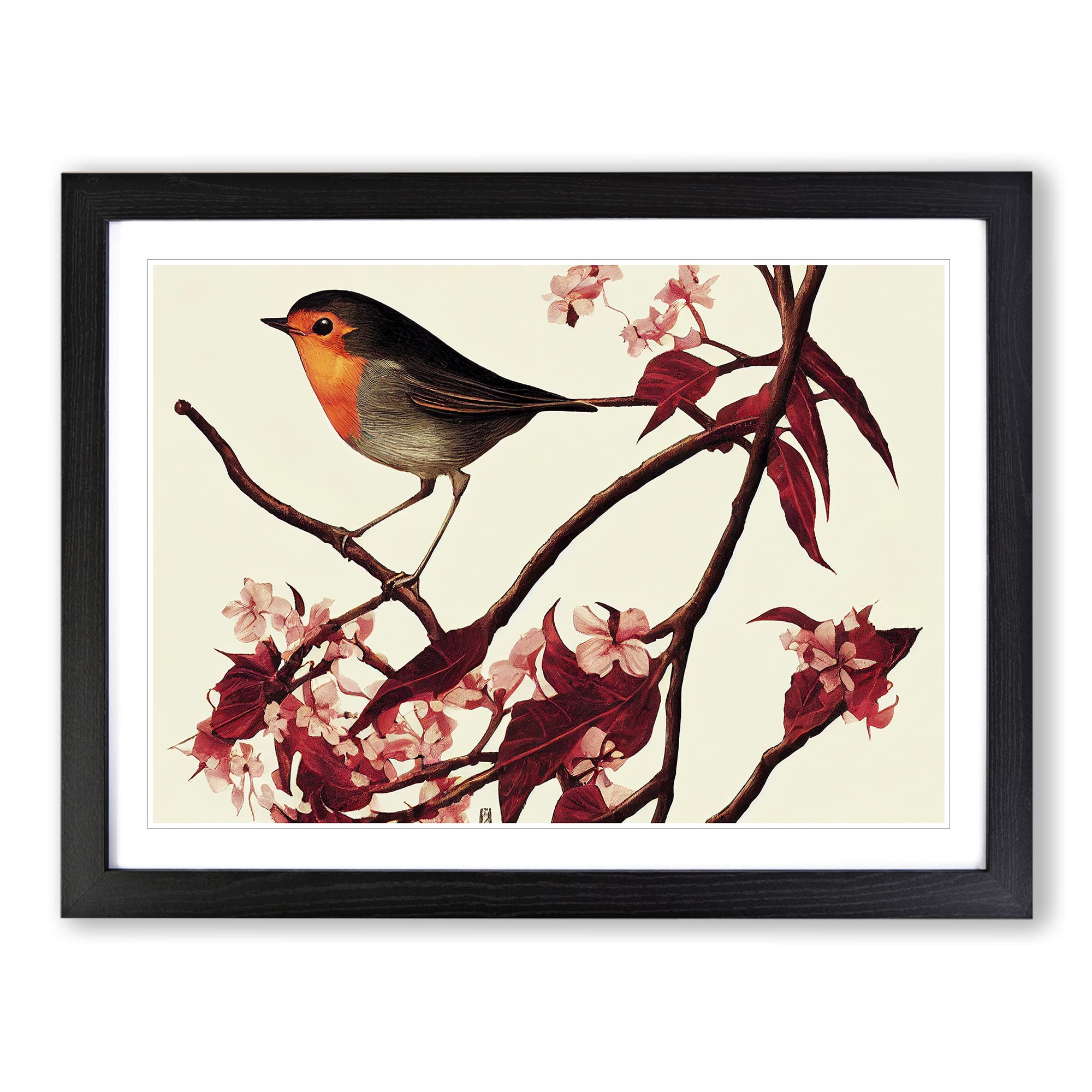Terrific Robin Bird H1022 Framed Print for Living Room Bedroom Home Office Décor, Wall Art Picture Ready to Hang, Black A3 Frame (46 x 34 cm)