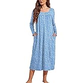 Ekouaer Womens Long Sleeve Nightgowns Long Sleep Shirts Henley Night Shirts Full Length Nightgown