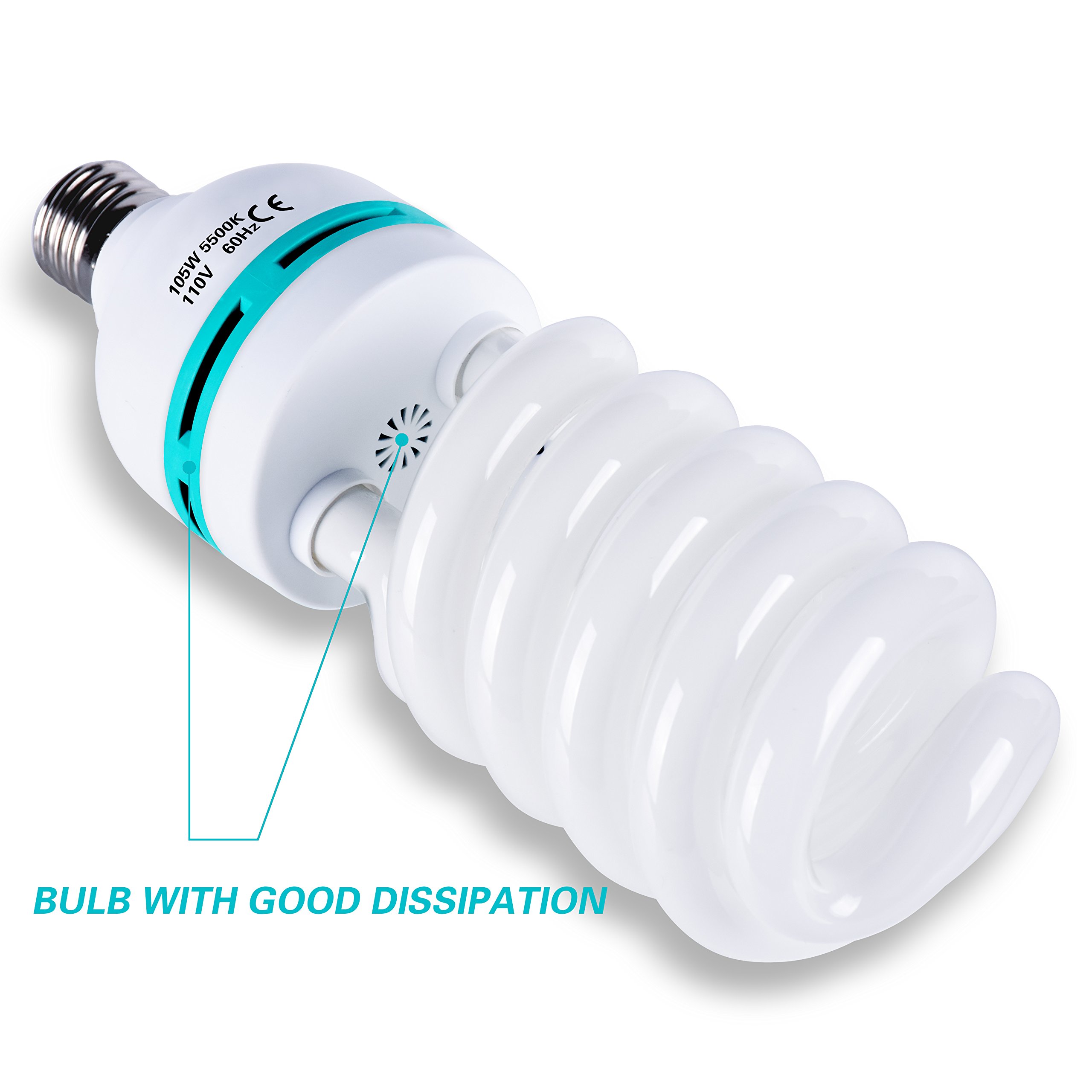 EMART Full Spectrum Light Bulb, 105W Spiral CFL 5500k Daylight for Softbox Lighting Kit, Replacement Lamp for Photography Photo Video Studio, Household Use, Portrait Shooting -2PACK