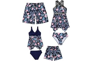 NIKDUCK Family Matching Swimsuit Set High Waisted Mommy and Me Swimsuit Two Piece V Neck Girls Bikini Bathing Suit