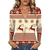 LOMON 3/4 Length Sleeve Womens Tops V-Neck Blouses Dressy Casual Flowy Shirts Business Tunic to Wear with Leggings S-3XL