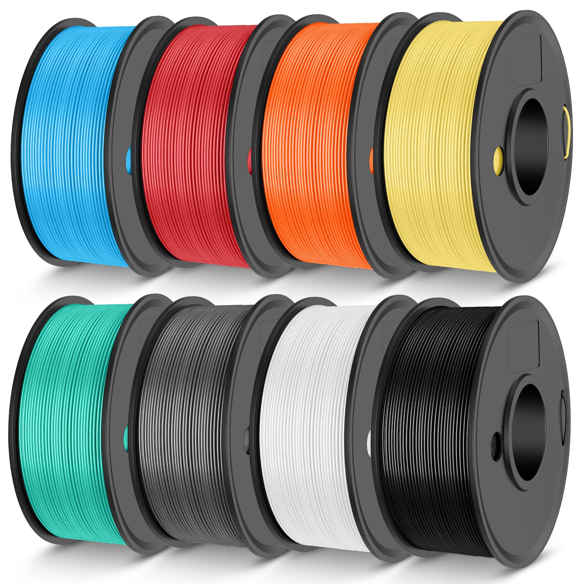 Photo 1 of JAYO PLA+ Filament Bundle 1.75mm, PLA 3D Printer Filament Bundle Multicolor, 250g Spool, 8 Pack, 2KG in Total (Black, White, Gray, Mint Green, Lemon Yellow, Sunshine Orange, Cherry Red, Sky Blue)