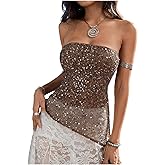 WDIRARA Women's Sparkle Sequin Tube Top Strapless Asymmetrical Bandeau Tops Party Rave Clubwear
