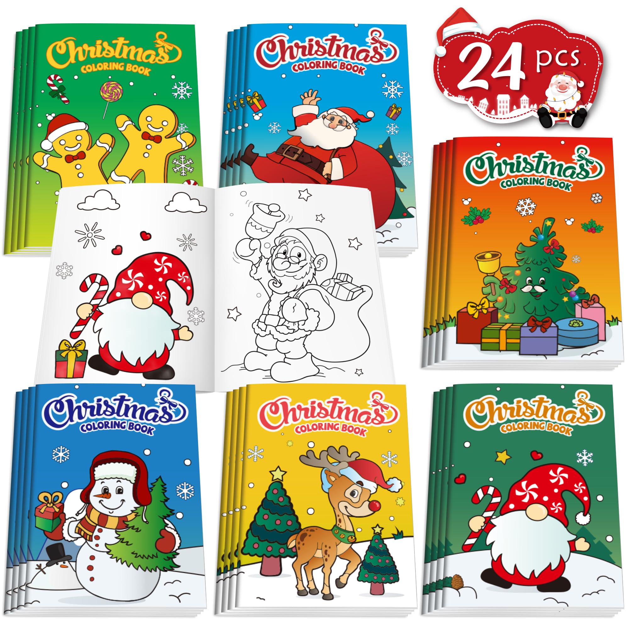 D-FantiX 24 Pack Christmas Colouring Books for Kids, Christmas Party Favors for Kids, Holiday Activities Gift for Boys Girls, Xmas Treats Prizes Stockings Goodie Bags Stuffer Filler Party Supplies