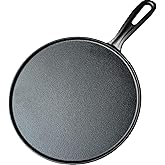 La Cuisine Crepe Tawa Pan for Roti Dosa Comale – Griddle Pizza Pan Pre-Seasoned Cast Iron, 11 Inch Diameter, PFOA Free, Oven 