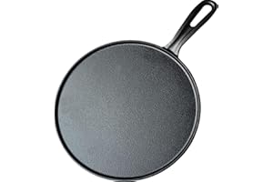La Cuisine Crepe Tawa Pan for Roti Dosa Comale – Griddle Pizza Pan Pre-Seasoned Cast Iron, 11 Inch Diameter, PFOA Free, Oven 