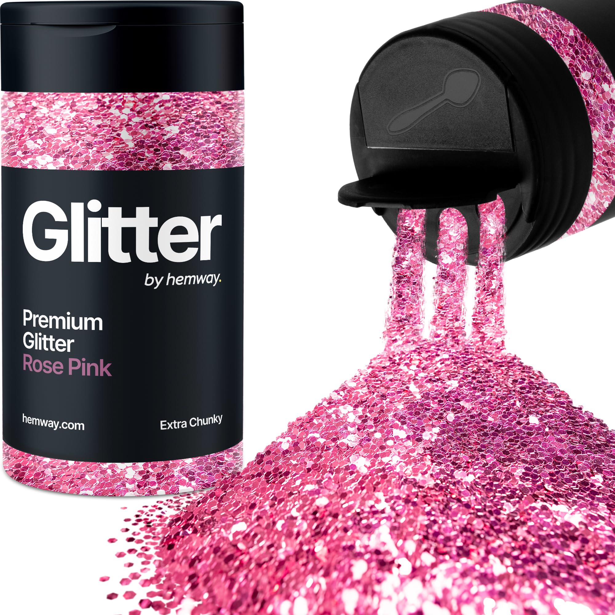 Rose Pink Glitter Shaker, 130g Extra Chunky Glitter, Crafts 1/24" Metallic Flake Rose Pink Sequins, Resin & Epoxy Crafts, Decorating, Halloween, Christmas Nail, Face, Hemway
