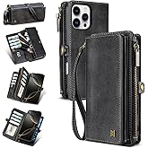 QIXIU for iPhone 16 Pro Max Wallet Case(Holds Lipstick, Headphones, etc.),2-in-1 Multi-Functional Portable Magnetic Faux Leather Phone Case with RFID Blocking,Shoulder Strap and Wrist Strap(Black)
