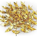 Cieovo 100 PCS Pearlescent Gold Origami Paper Crane, Folded DIY Japanese Crane Mobile String Garland for Wedding Party Backdr