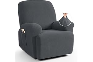 TAOCOCO Recliner Cover 4-Pieces, Recliner Stretch Sofa Slipcover, Recliner Cover 1 Seat, Couch Protector Soft, Furniture Protector Covers with Elastic,Chair Covers Jacquard Pattern (Charcoal Grey)