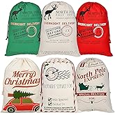 LDIWEE 6 Pack Santa Sacks Christmas Canvas Bag, Large Reusable Gift Bags with Drawstrings, Personalized Gift Bags for Christmas Thanksgiving New Year Party Supplies - Size 27.6 x19.7 Inch