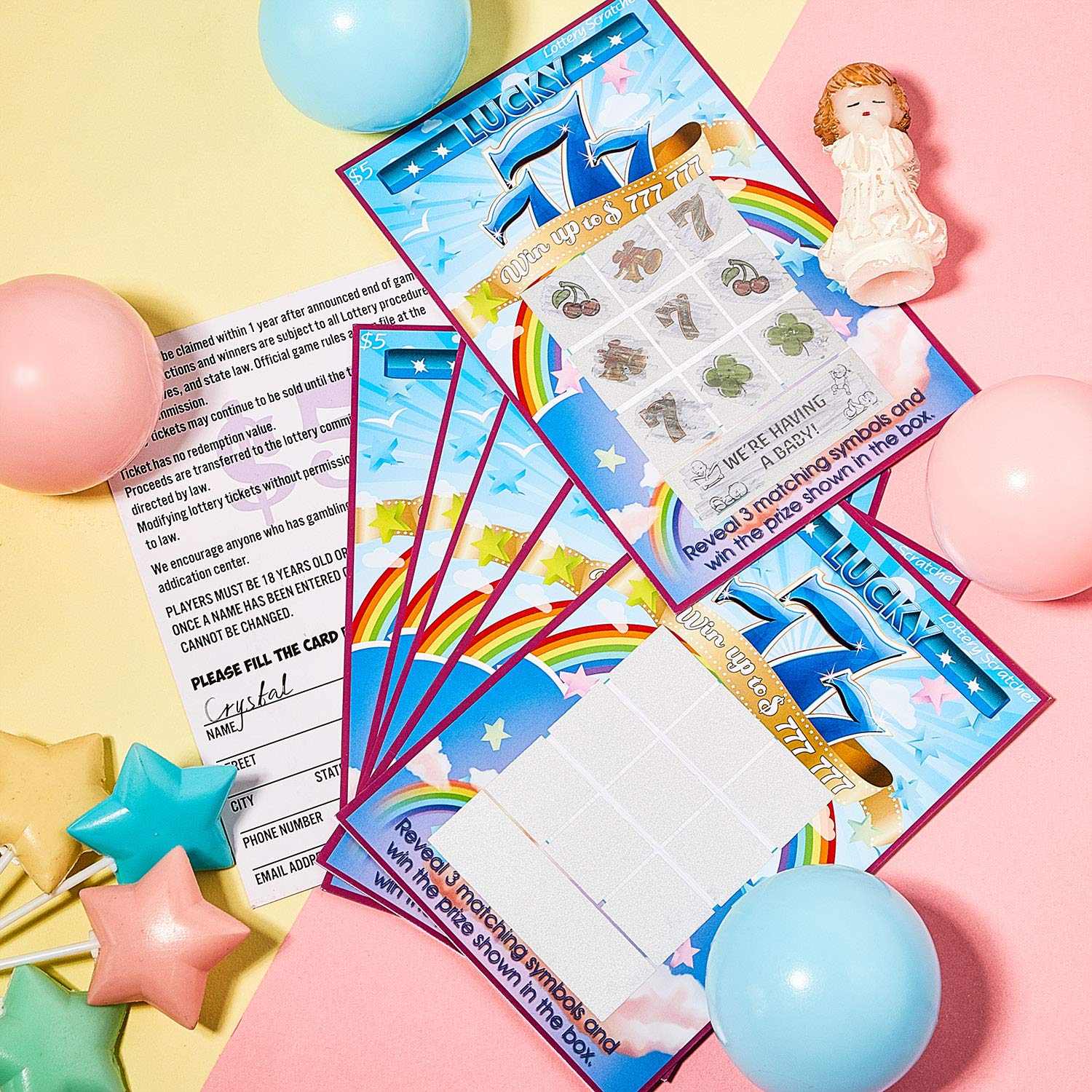 Frienda 20 Pcs Pregnancy Announcement Scratch off Cards 4 x 6 Inch Baby Announcement Lottery Tickets Pregnancy Reveal Fake Lottery Tickets Creative Ideas for Surprising Future Dad, Family and Friends