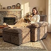 Furnimart Oversized Chair with Storage Ottoman, 44" Wide Cloud Chair and Ottoman Set with Chunky Cushion, Comfy Lounge Reading Chair for Living Room Bedroom Office -Brown