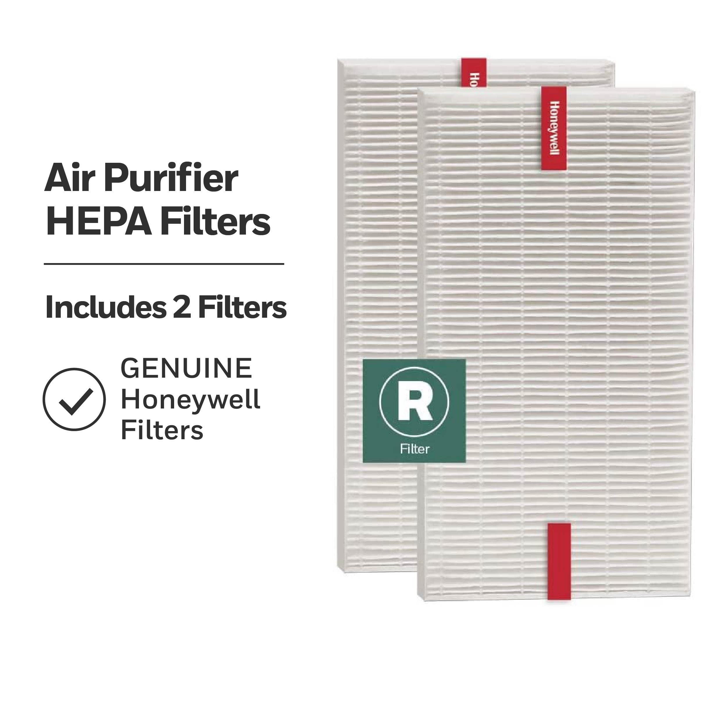 Honeywell HEPA Air Purifier Filter R, 2-Pack for HPA 100/200/300 and 5000 Series - Airborne Allergen Air Filter Targets Wildfire/Smoke, Pollen, Pet Dander, and Dust