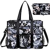 IBFUN Utility Tote Bag with 14/24 Pockets Zip Top Teacher Tote Bag for Teacher/Work Women