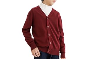 CUNYI Boys' Button-up Cardigan with Elbow Patches V-Neck Cotton Knit Sweater Casual Outerwear