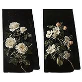 Pugwak Vintage Moody Floral Kitchen Dish Towels 16x24 Inch Set of 2, Retro Dark Academia Cottagecore Floral Botanical Decorative Hand Towel Tea Towels for Kitchen Bathroom
