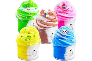 OHIECIHY 5 Packs Dual Color Cloud Slime Kit with Mint, Lemon, Coffee, Panda, Peach Stress Relief Toy, Super Soft and Non-Sticky, Birthday Gifts Slime Party Favors for Girls and Boys