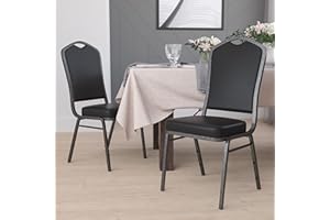 BizChair 4 Pack Crown Back Stacking Banquet Chair in Black Vinyl - Silver Vein Frame