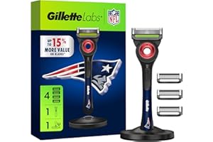 Gillette Labs Special NFL Patriots Edition Shaving Razor for Men - 1 Handle, 4 Razor Blade Refills & Magnetic Stand, Perfect for Game Day Grooming, GilletteLabs with Exfoliating Bar