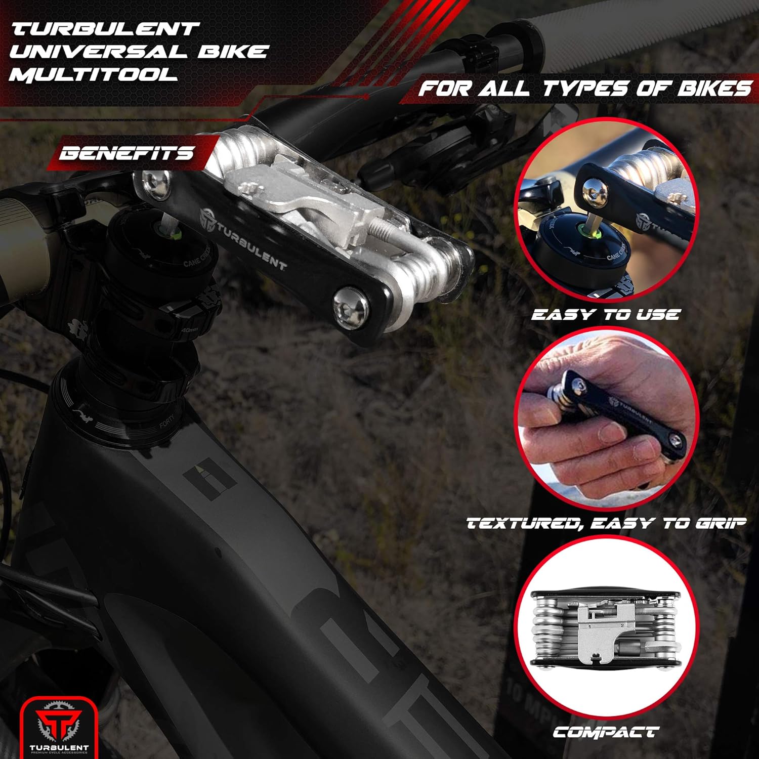 Turbulent Universal Bike Multitool - The Ultimate 23 in 1 Portable Sized Tool Kit with Chain Breaker, Allen Keys, Spoke Tool and More - Heavy Duty Multi Function Bicycle Repair Tool: Home Improvement