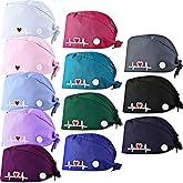 12 Pieces Bouffant Nursing Scrub Surgical Cap Adjustable Button Hats Sweatband Gourd Shaped Hats for Women Men, 12 Colors Multicoloured