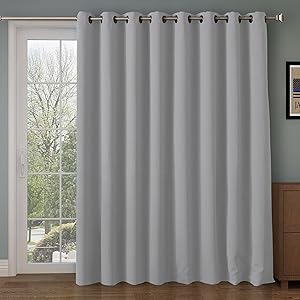 Rose Home Fashion RHF Function Curtain-Wide Thermal Blackout Patio Door Curtain Panel, Sliding Door Insulated Curtains,Extra Wide Curtains,Vertical Blinds,Grommet Curtains(Grey-100 by 96 Inches)