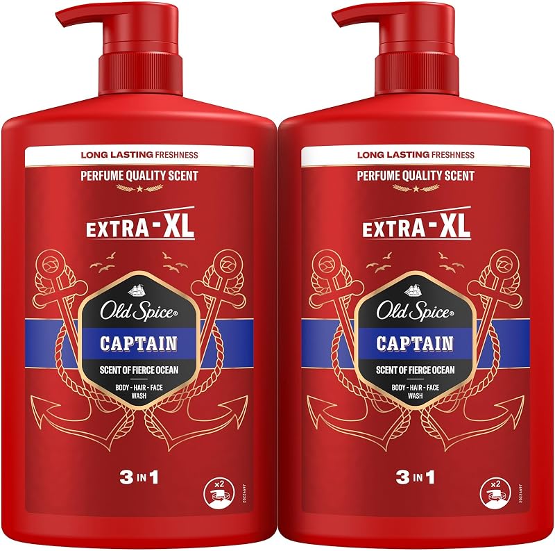 Captain Gel De Ducha Y Champú Para Hombres 2x1000ml, Gel Para Cara, Cuerpo Y Pelo 3 En 1 Multiusos, Frescura Duradera, Fragancia Excepcional, Limpieza Profunda