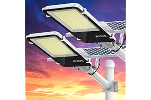 A-ZONE 1500W Solar Street Lights Outdoor Waterproof, 7000K High Brightness Outdoor LED Street Light Dusk to Dawn, LED Wide Angle Lamp with Remote Control, for Parking Lot, Yard, Plaza (2 Packs)