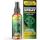 Ringworm Treatment for Humans Ringworm Spray | Antifungal Spray with Manuka Honey & Tea Tree Oil | Relieves Athlete’s Foot, Jock Itch, Itchy Skin, Foot & Body Odor, Tinea Versicolor | 4.05 fl oz