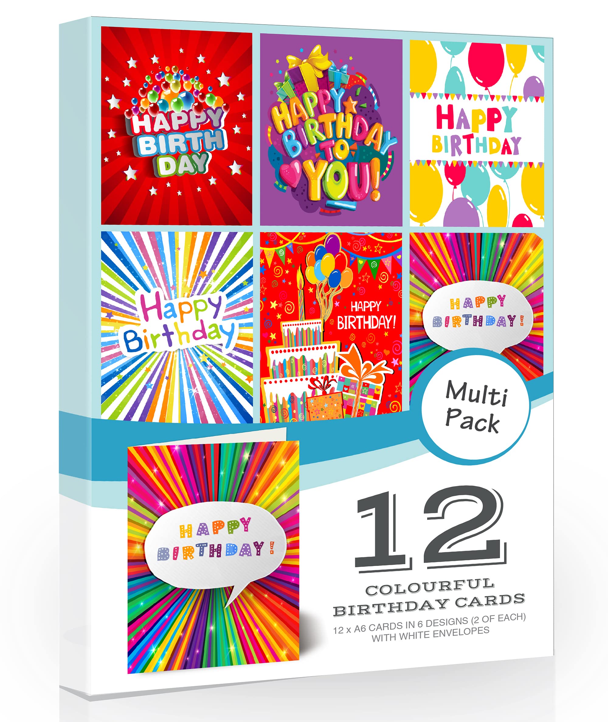 Olivia Samuel 12 x Multipack Birthday Cards & Envelopes Great value pack comprising 6 different designs (2 of Each). Made in the UK