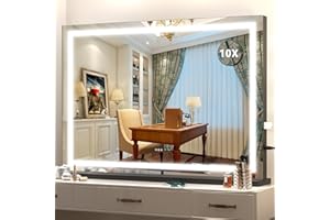 Hasipu Vanity Mirror with Lights, 32" x 22" LED Makeup Mirror, Lighted Makeup Mirror with Dimmable 3 Modes, Touch Screen Control Vanity Mirror Square Black