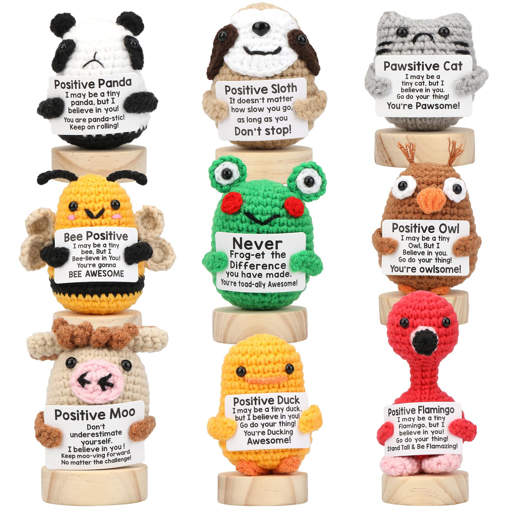 Photo 1 of Positive Crochet Doll Gift Set, 9Pcs Emotional Support Nuggets Variety Pack with Stand, Handmade Positive Crochet Animals, Encouragement Gift Ornament Doll, Emotional Support Crochet,Cheer up Decor
