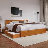 AFI, Wesley King Platform Bed with Panel Footboard &amp; Storage Drawers, Light Toffee