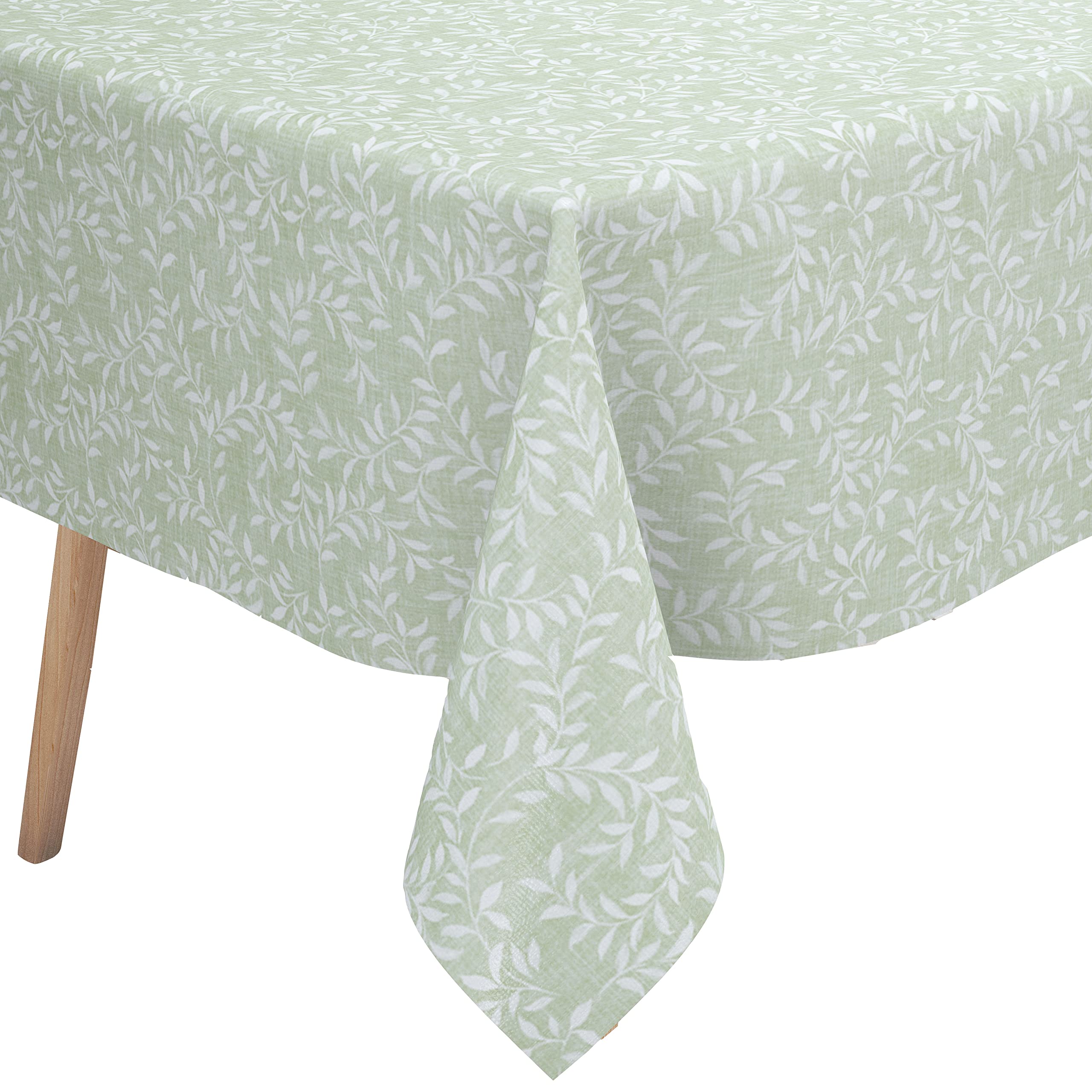 Karina Home Willow Leaves Green Wipe Clean Tablecloth Vinyl PVC (Green, 140cm x 140cm) — image 1