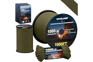 VITALUXE 1000lb Paracord Rope, 4mm 12 Triple Strands Paracord, Heavy Duty Tactical Parachute Cord for Survival Gear, Camping, Hiking, and Ideal for Bracelets, Lanyards, Type III