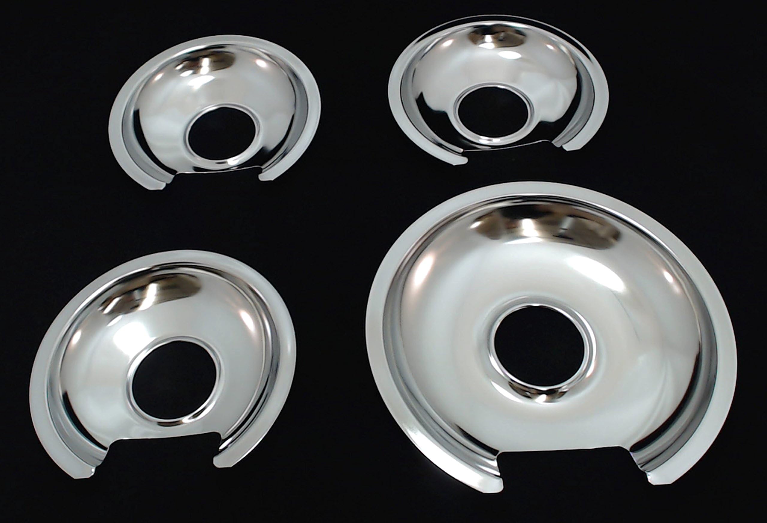SRT Appliance Parts Chrome Burner Pans for General Electric, (3) WB32X10012 & (1) WB32X10013
