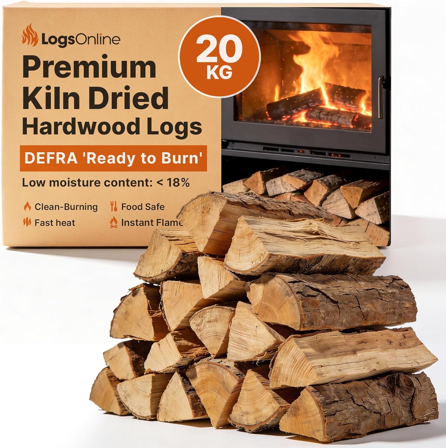 Hardwood Kiln Dried Ash Firewood Logs for fire Pit, 20kg / Chunky Logs Perfect for Pizza Ovens, Fire Pits, Chiminea, BBQ Wood Burner Kiln Dried Hardwood Under 20% Moisture. Ready to Burn Fire Logs